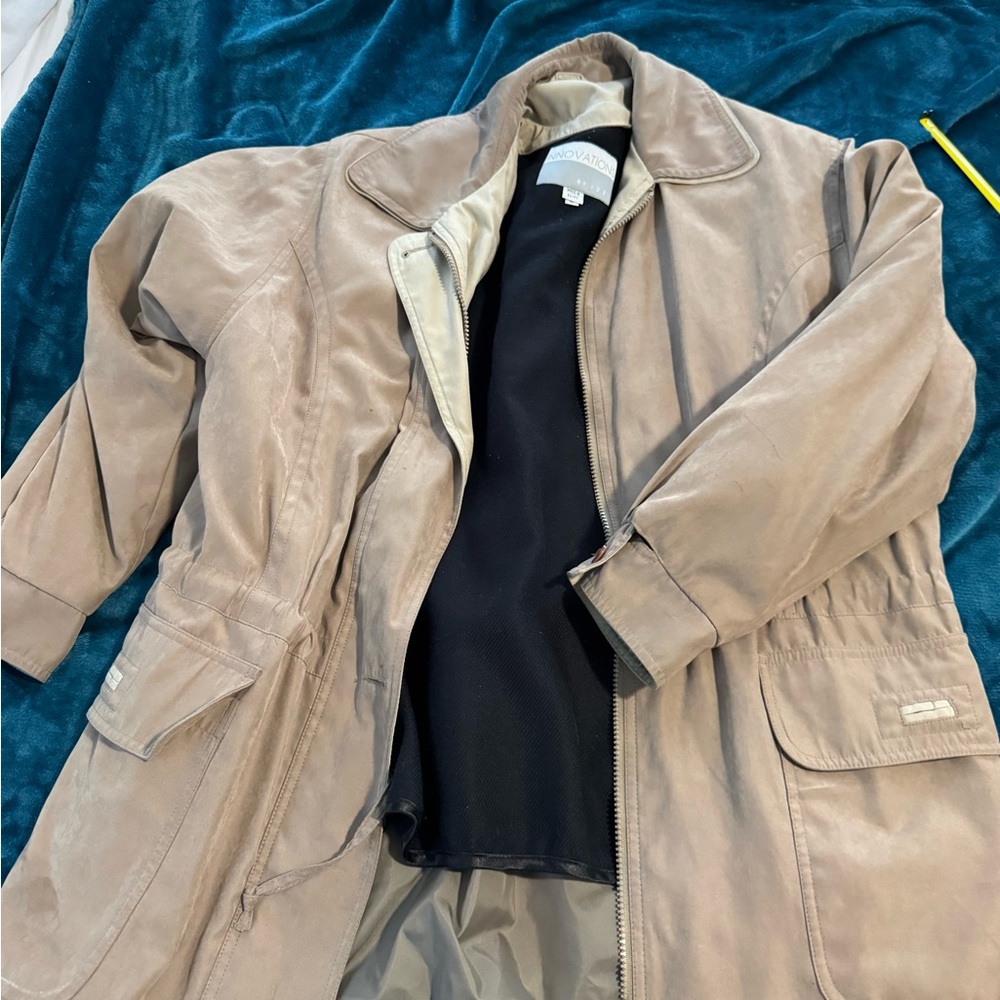 Women’s Faux Suede Tan Car Coat Removable lining.